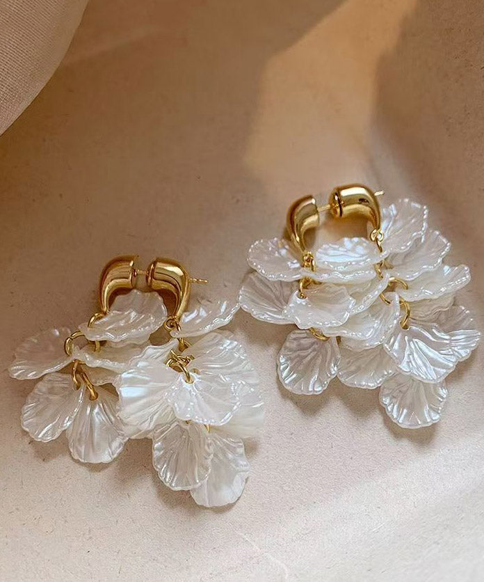 White Copper Alloy Petal Tassel Hoop Earring