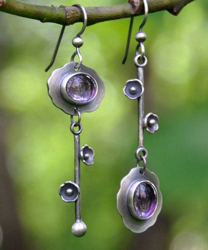 Purple Sterling Silver Crystal Gem Stone Key Drop Earrings