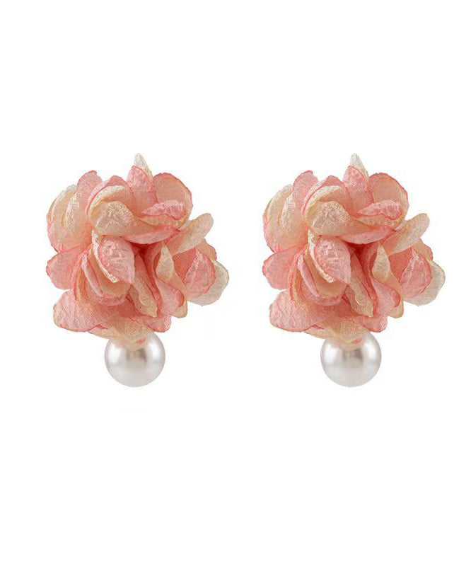 Pink Cloth Pearl Stud Earrings