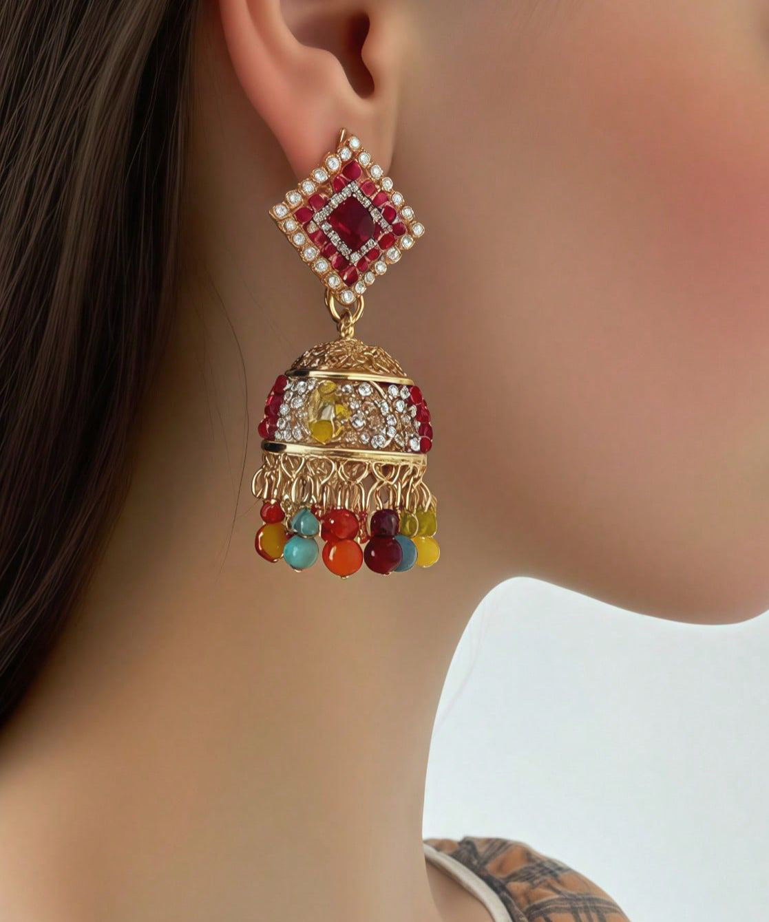 Rainbow Alloy Zircon Tassel Drop Earrings