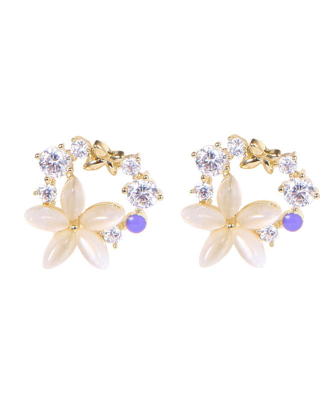 Unique Gold Sterling Silver Alloy Zircon Stud Earrings
