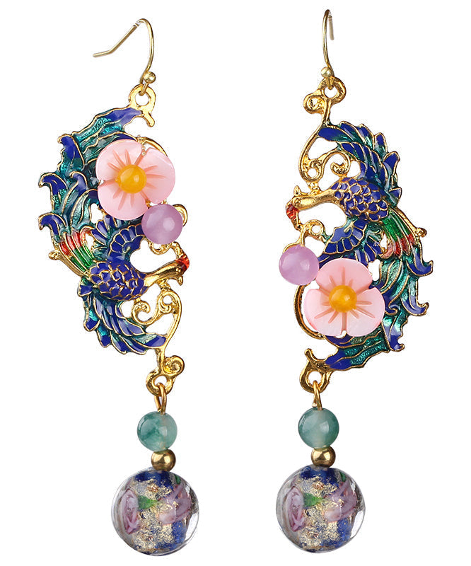 Blue Gold Plated Phoenix Drop Earrings