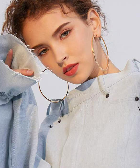 Golden Oversized Metal Hoop Earrings