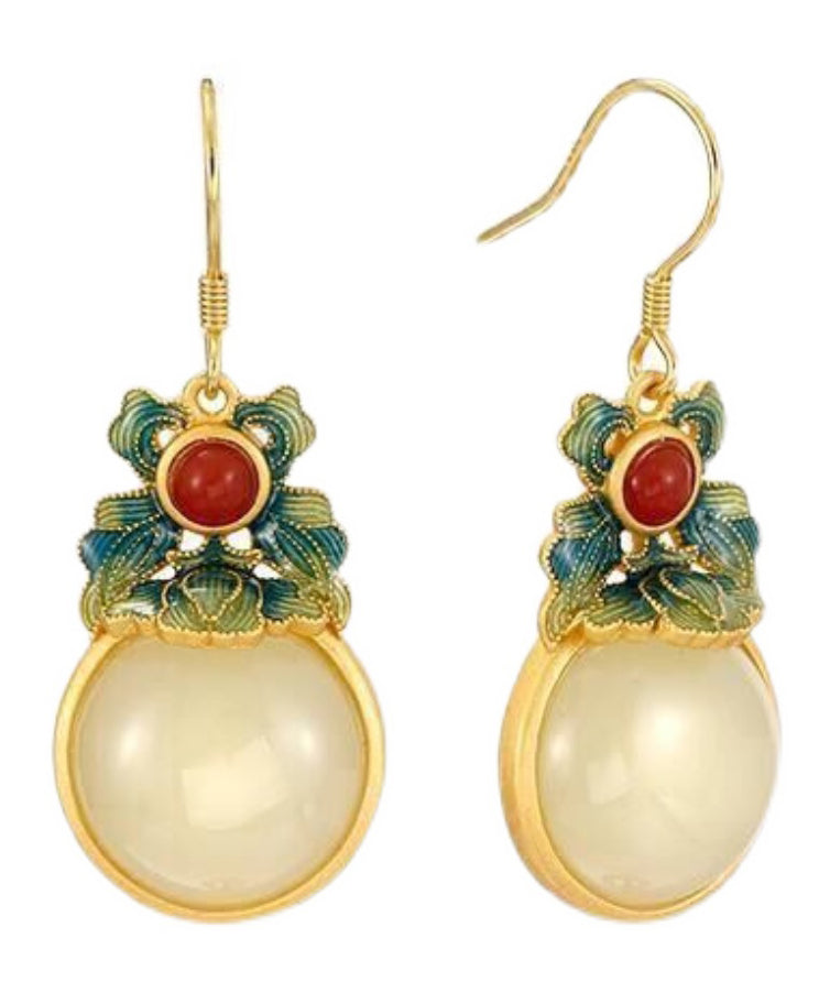 Handmade Green Silver Jade Drop Earrings