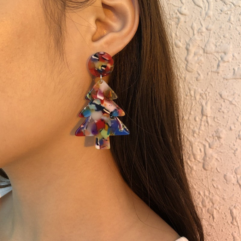 Geometric Christmas Tree Patchwork Earrings