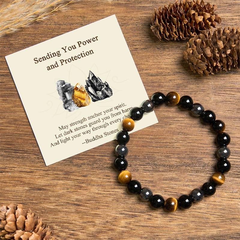 Buddha Stones "sending You Power and Protection" Tiger's Eye Bracelet Includes Gift Message Card