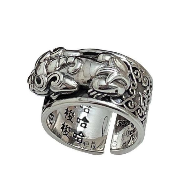 Sterling Silver God of Wealth Mantra Pixiu Rings