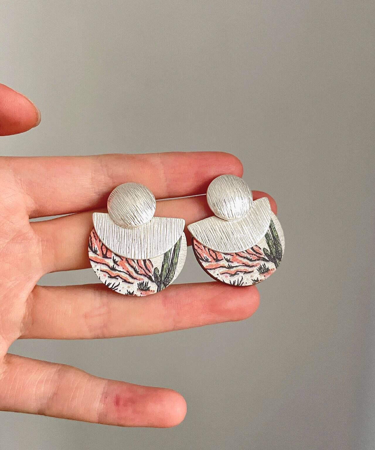 Handmade Wooden Print Stud Earrings