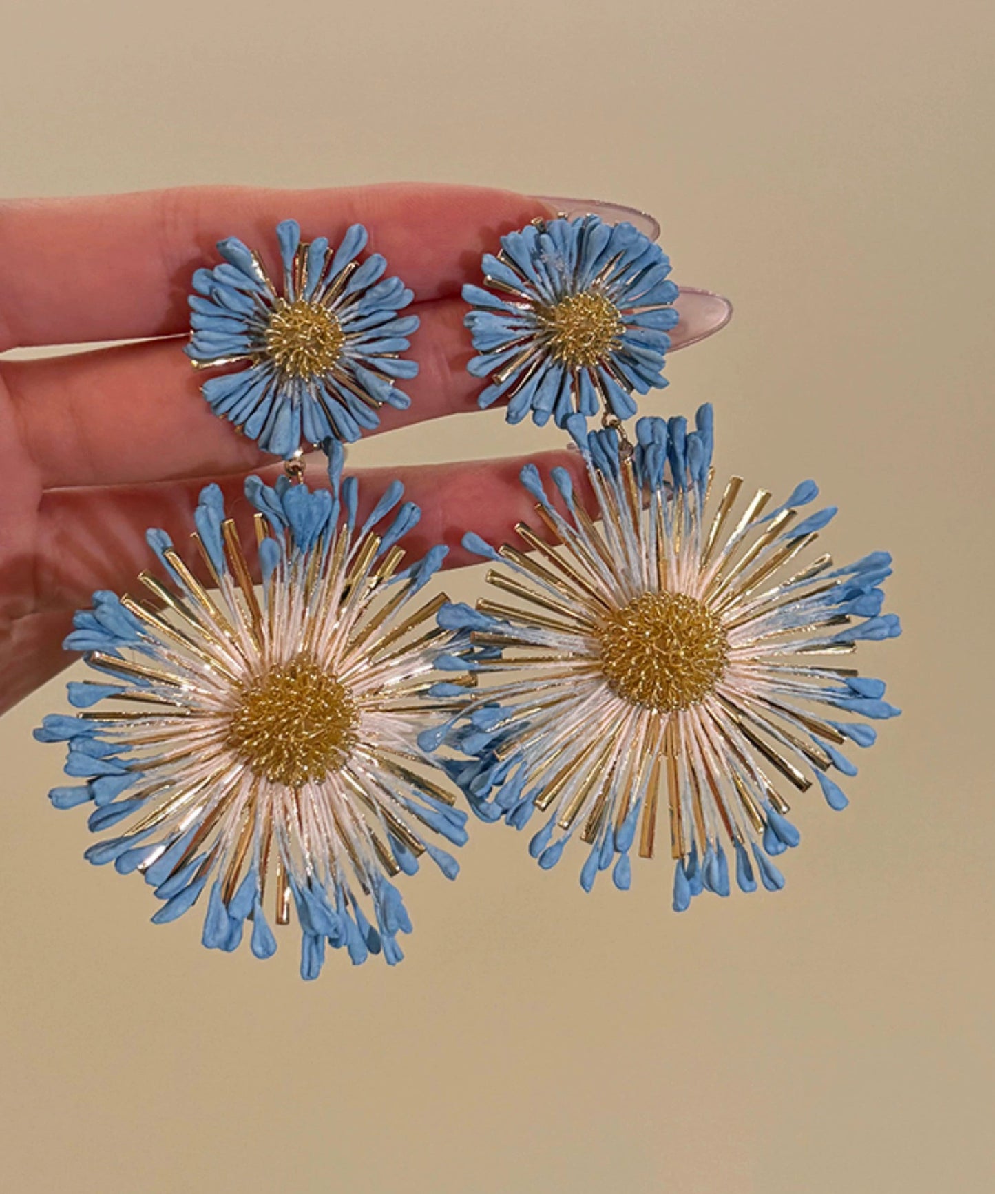 Blue Alloy Sunflower Drop Earrings