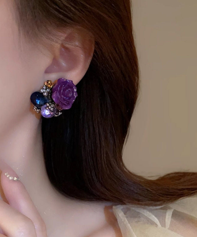 New Purple Alloy Zircon Stud Earrings