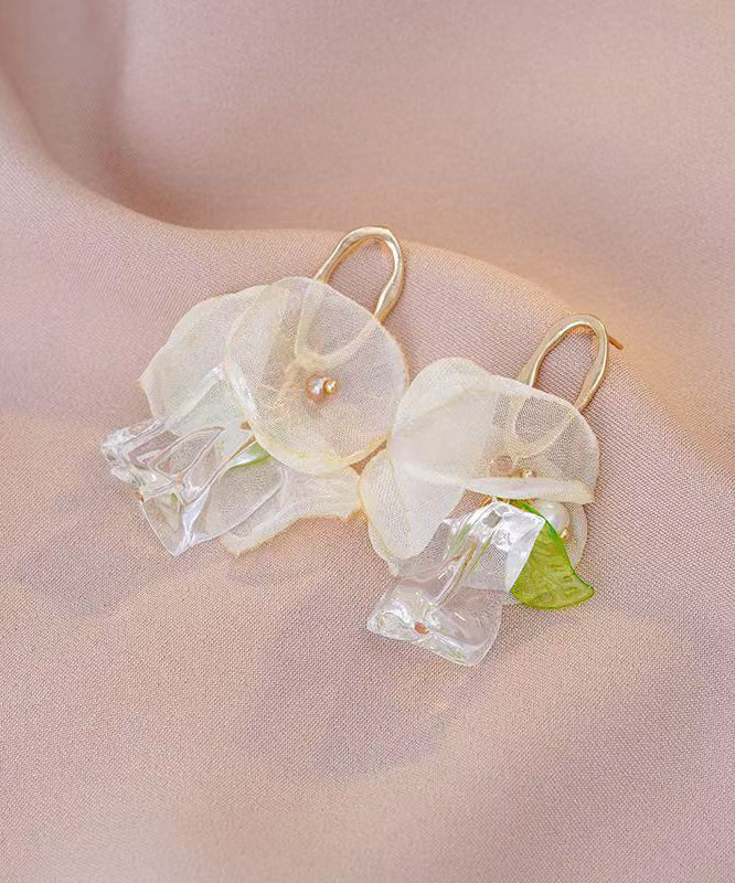 Classy Gold Acrylic Overgild Tulle Hoop Earrings