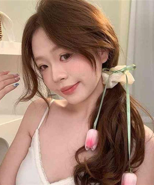 Beige Silk Tulip Ribbon Hair Band