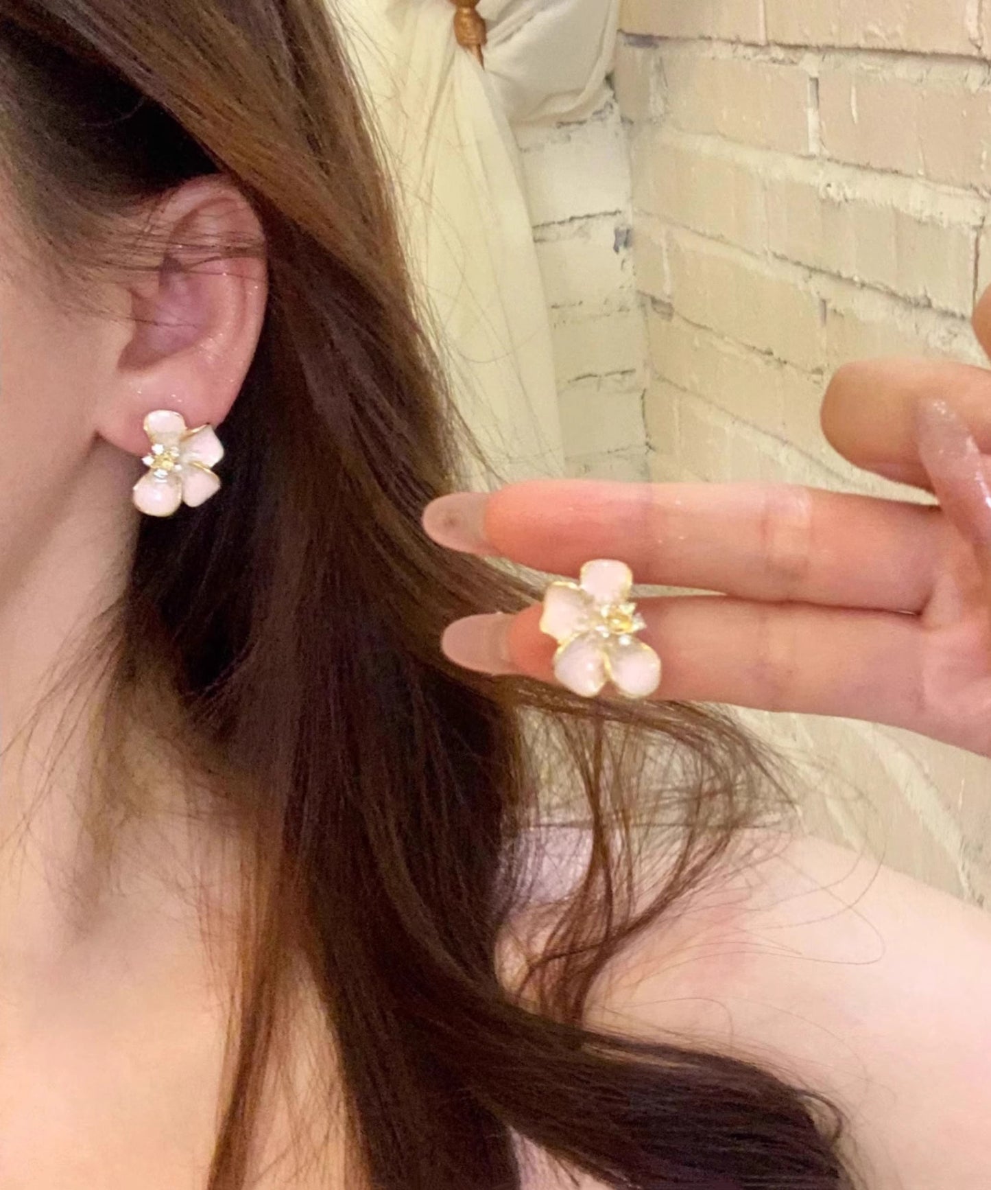 Pink Alloy Enamel Stud Earrings