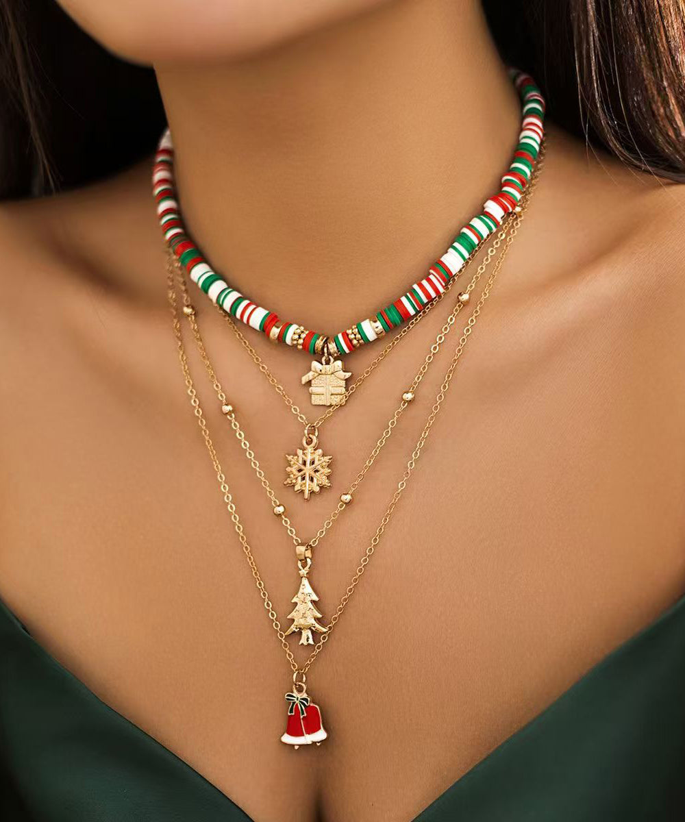 Colorblock Alloy Multilayer Four Piece Set Pendant Necklace