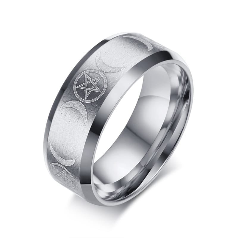 Laser Engraved Triple Goddess Moon Ring