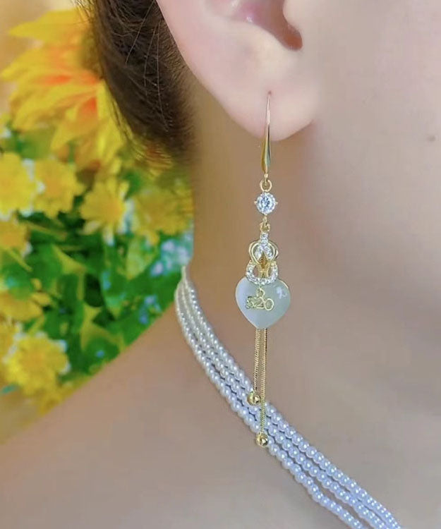 Gold Copper Overgild Inlaid Zircon 520 Love Tassel Drop Earrings