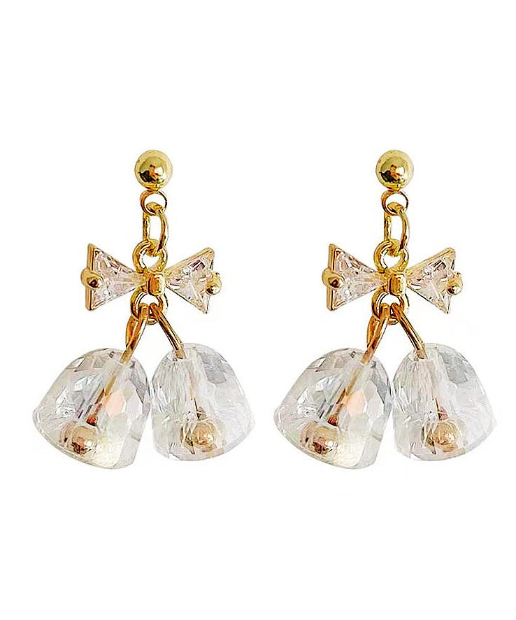 Gold Copper Overgild Zircon Bow Bell Drop Earrings