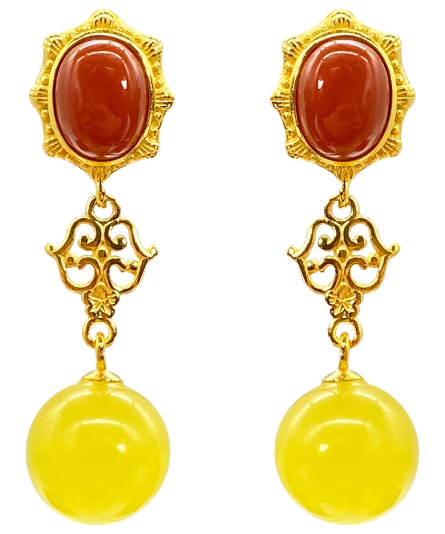 Yellow Sterling Silver Overgild Agate Beeswax Drop Earrings