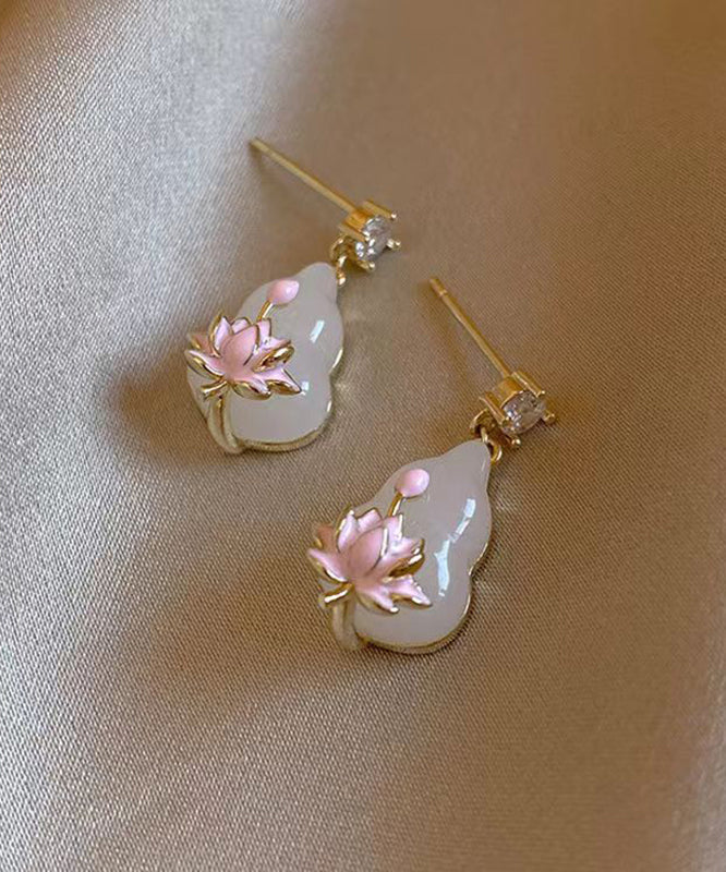 Pink Copper Overgild Zircon Lotus Drop Earrings