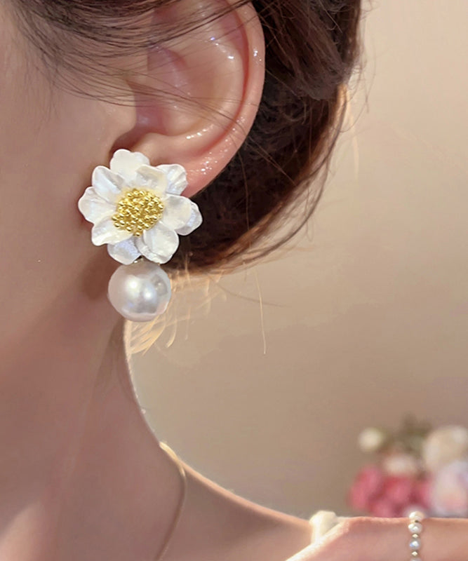 Original Design White Acrylic Alloy Pearl Stud Earrings