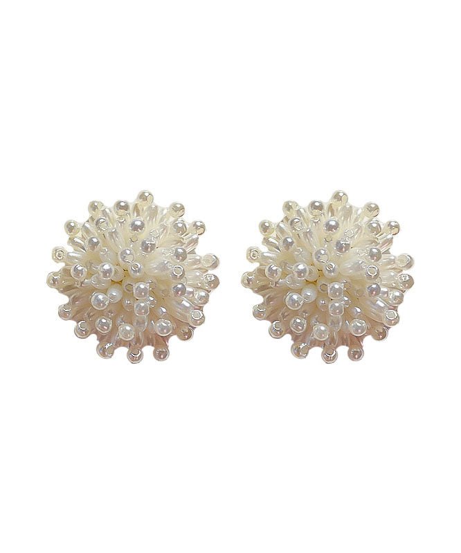 Diy White Alloy Pearl Fireworks Stud Earrings