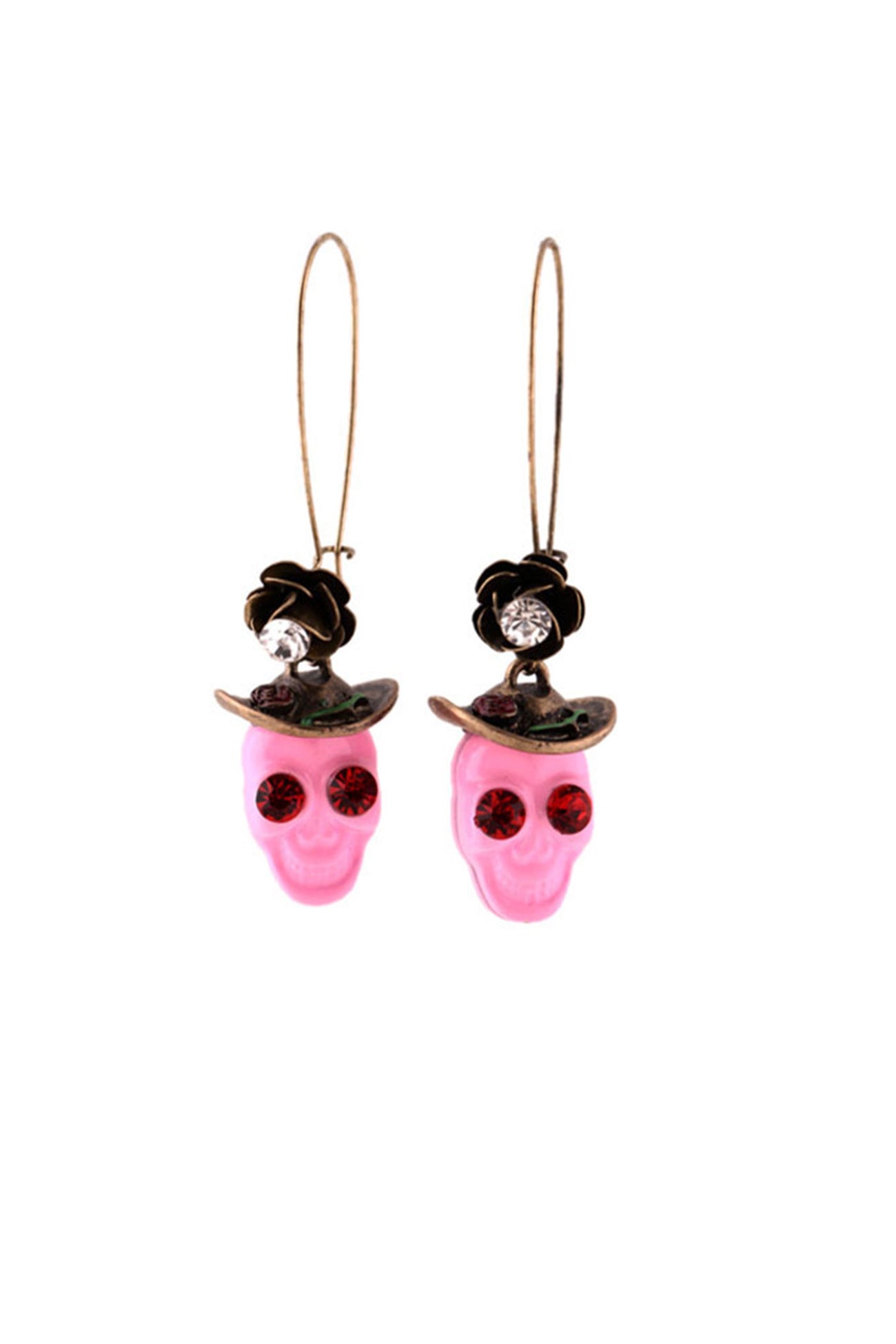 Pink Skull Rhinestone Earrings