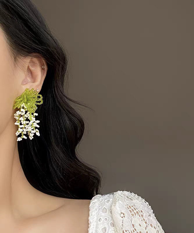 Colorblock Beading Tassel Drop Earrings