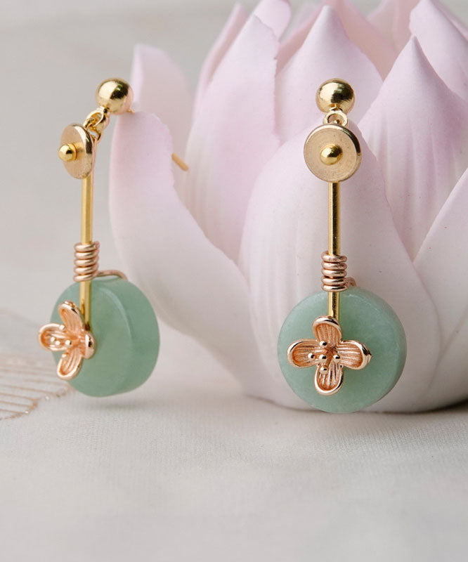 Green Jade Handmade 14k Gold Drop Earrings