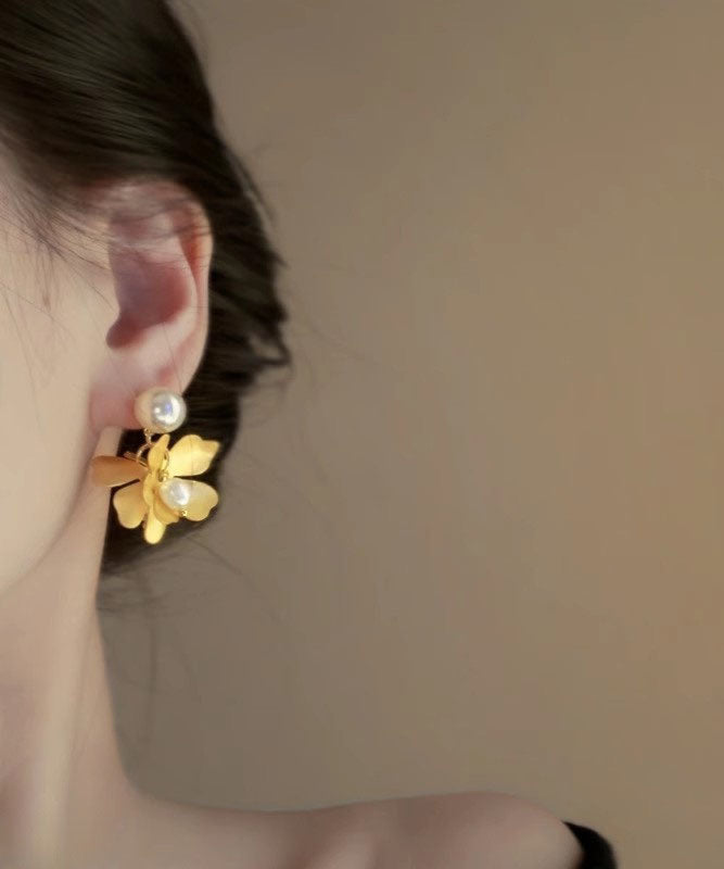Style Gold Metal Overgild Pearl Stud Earrings