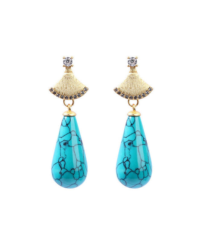 Light Green Copper Overgild Zircon Turquoise Water Drop Drop Earrings