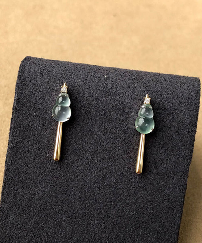 Colorblock Sterling Silver Zircon Chalcedony Glass Ice Gourd Drop Earrings