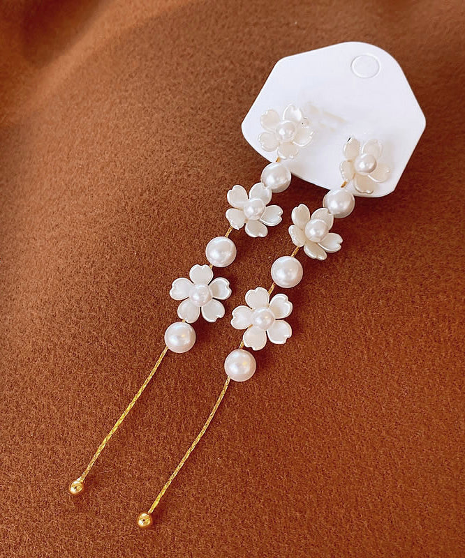 Classy White Copper Pearl Tassel Drop Earrings
