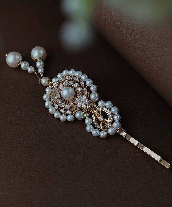 Chinese Style White Alloy Pearl Calabash Tassel Hairpin