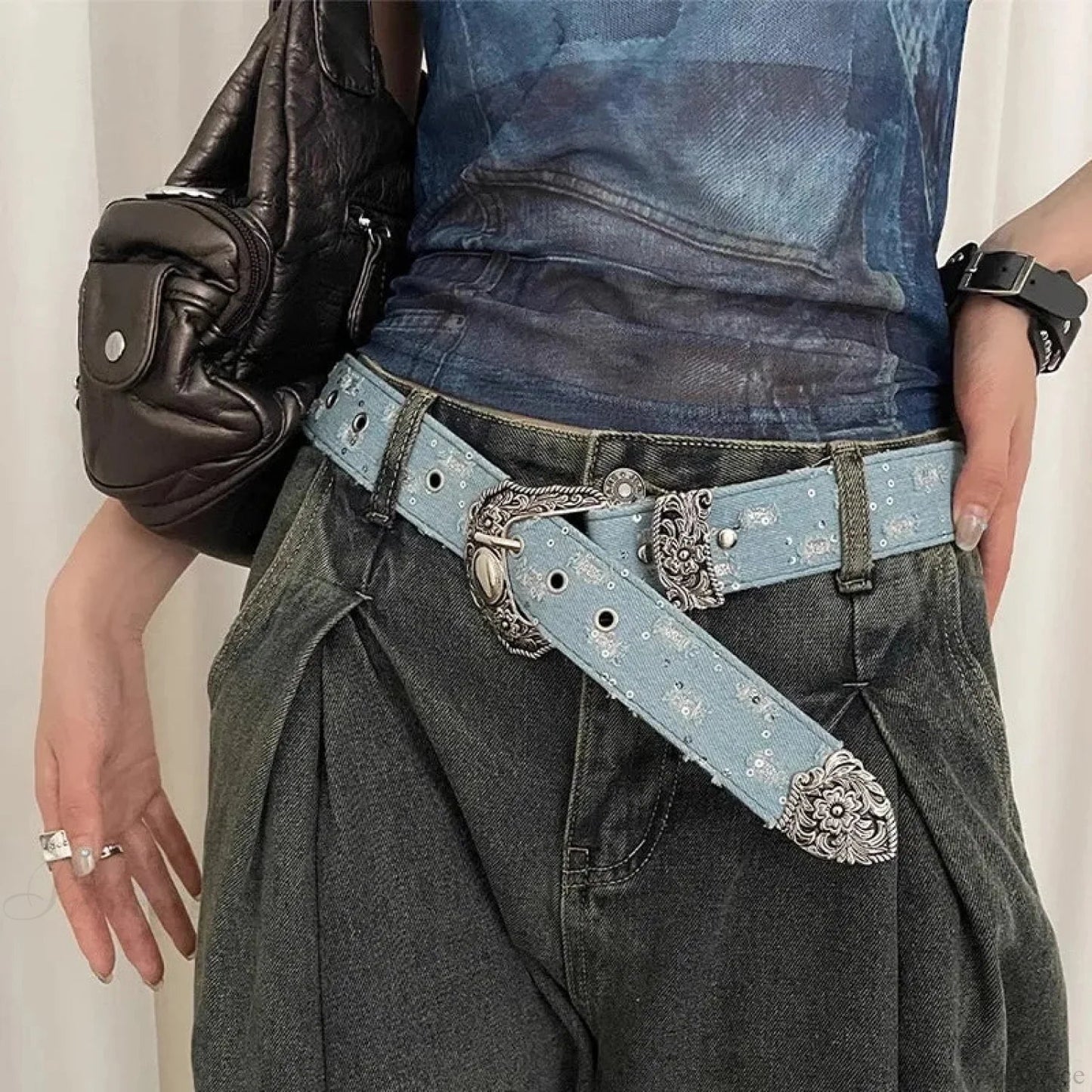 Y2k Dark Jeans Strap