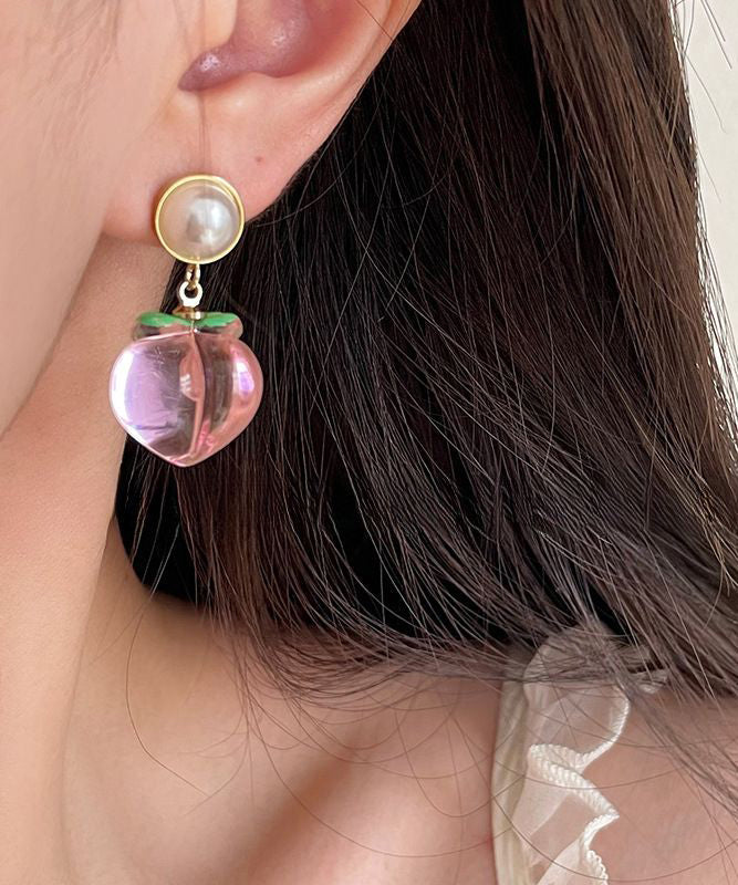 Pink Alloy Acrylic Honey Peach Drop Earrings