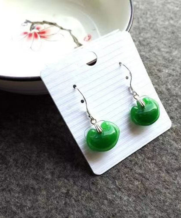 Green Sterling Silver Jade Drop Earrings