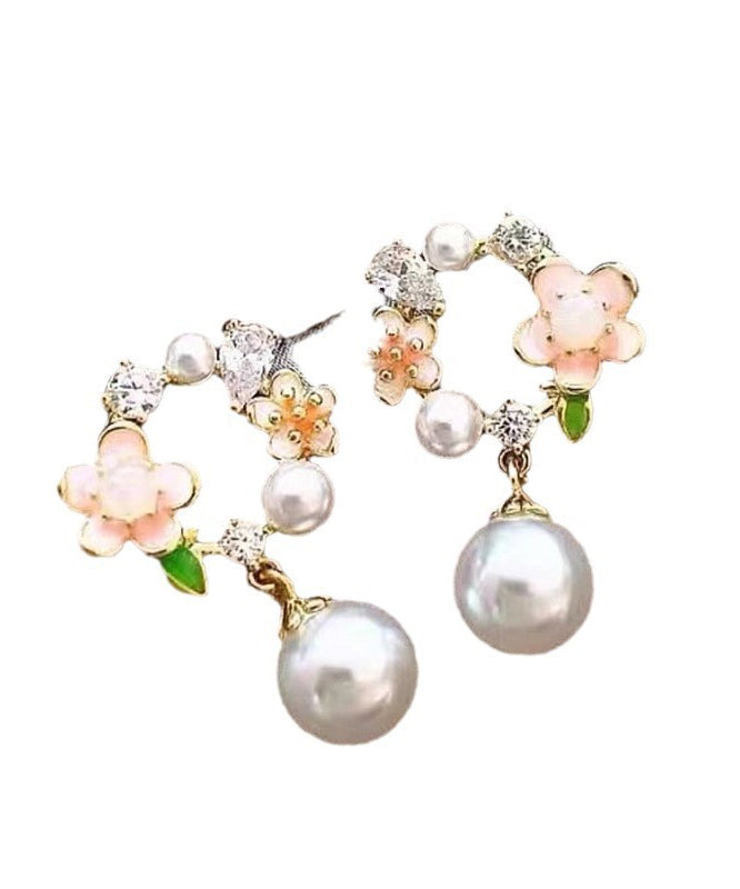 White Copper Alloy Pearl Drop Earrings