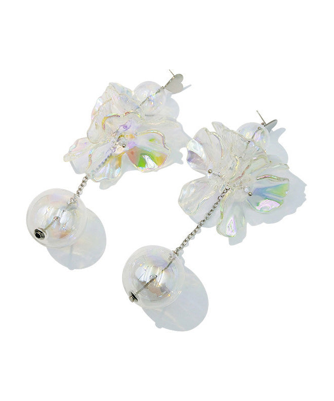 Colorful Transparent Crystal Flower Long Stud Earrings