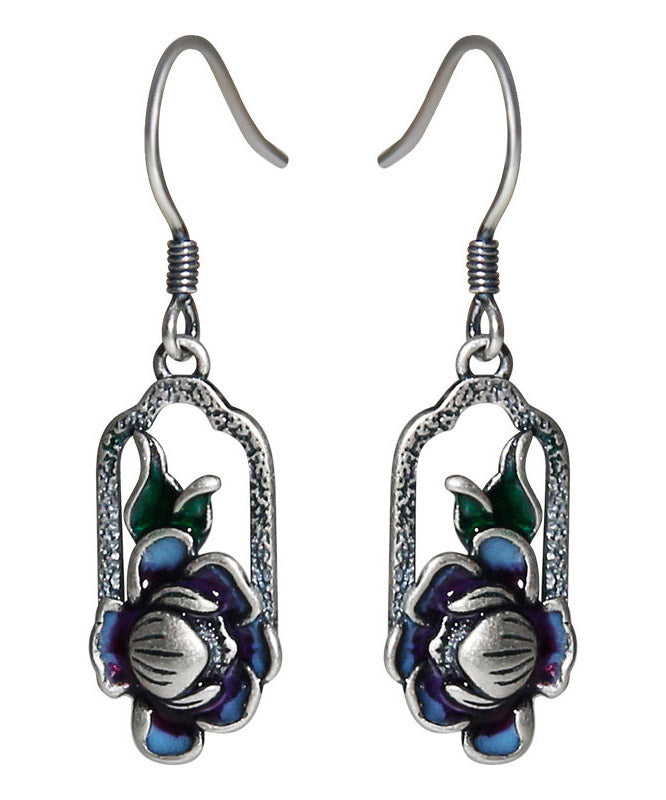Blue Sterling Silver Lotus Drop Earrings