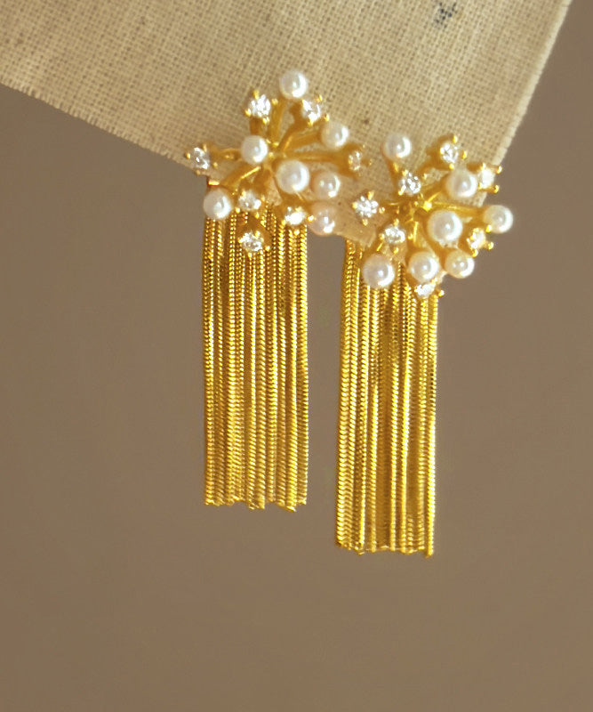 French Pearl Zircon Tassel Fireworks Earrings