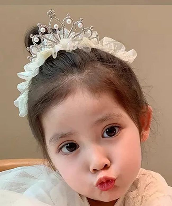 Beige Tulle Zircon Pearl Kids Hairpin