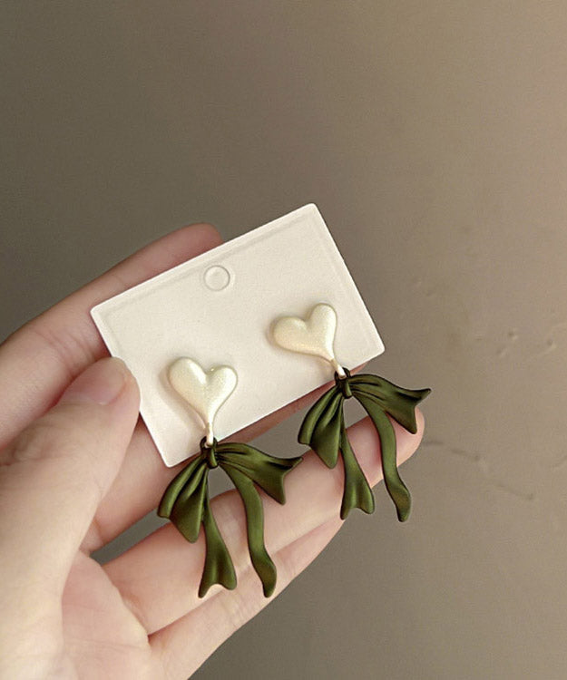 Green Metal Love Bow Drop Earrings