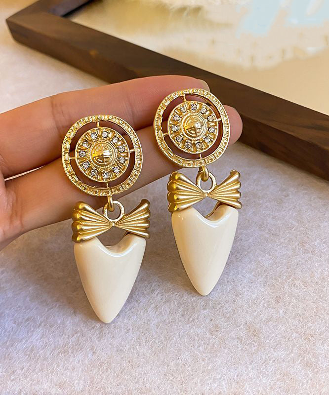 Gold Copper Alloy Zircon Bow Love Drop Earrings