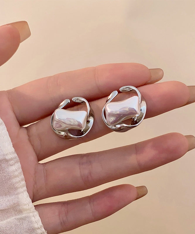 Silk Copper Pearl Geometry Hoop Earrings