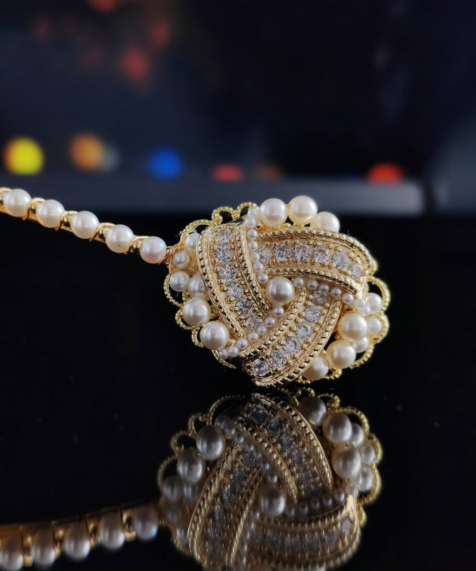 Gold Copper Overgild Inlaid Pearl Zircon Hairpin