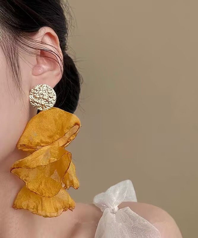 Oversize Yellow Sterling Silver Alloy Chiffon Petaltassel Drop Earrings
