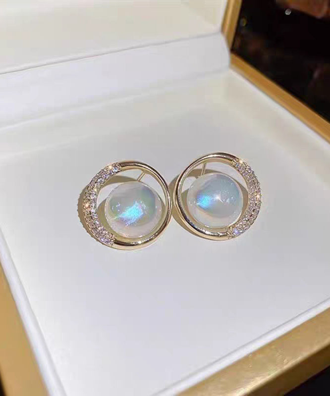Gold Alloy Zircon Pearl Hoop Earrings