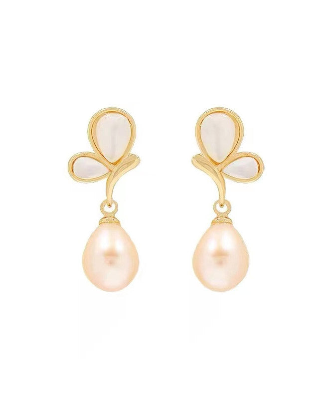 Diy Gold Sterling Silver Overgild Drip Pearl Butterfly Drop Earrings