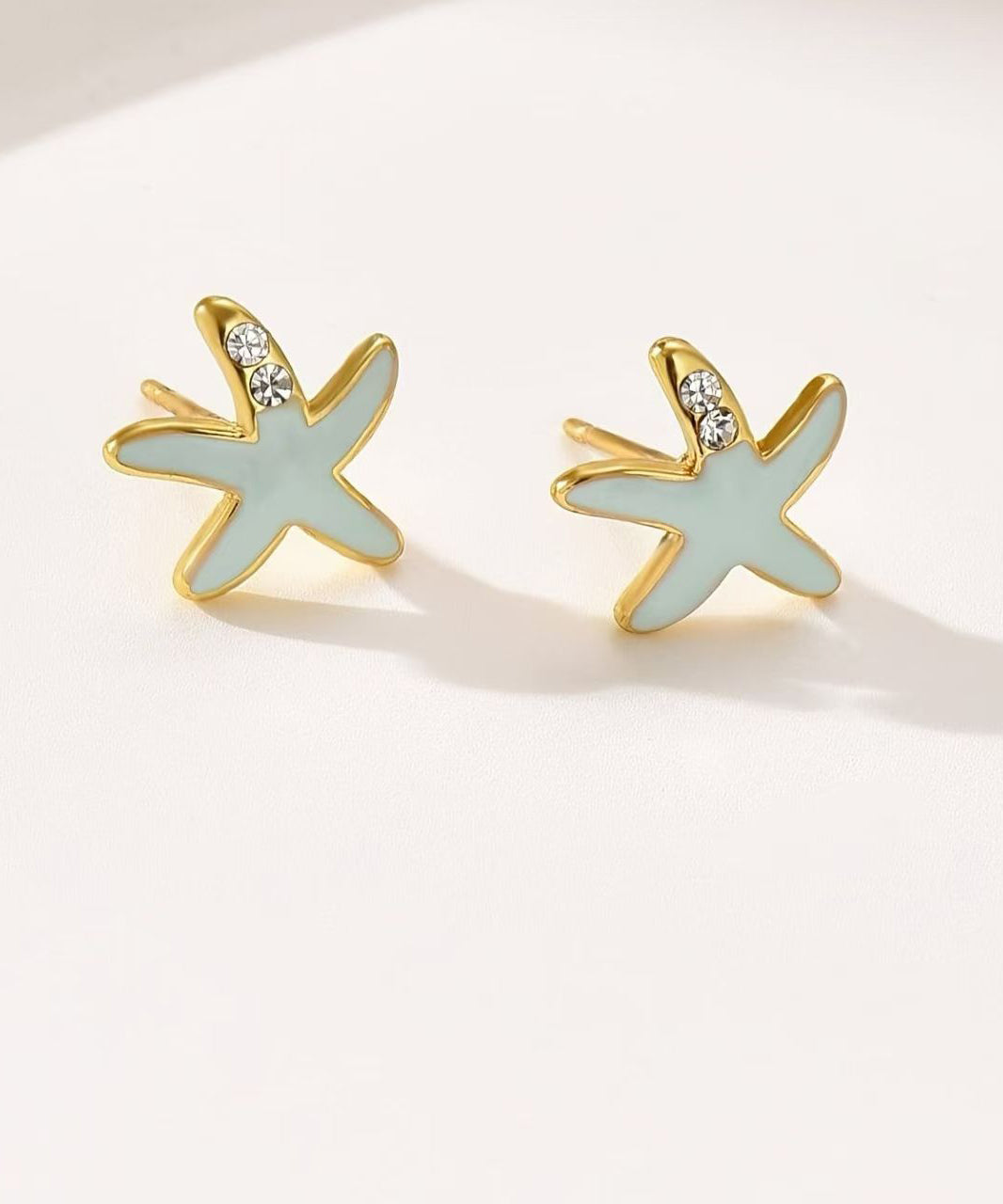 Diy Blue Copper Alloy Zircon Starfish Shell Stud Earrings