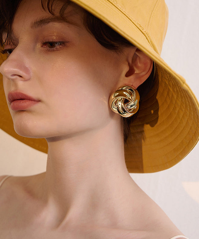 Golden Twist Knot Metal Stud Earrings